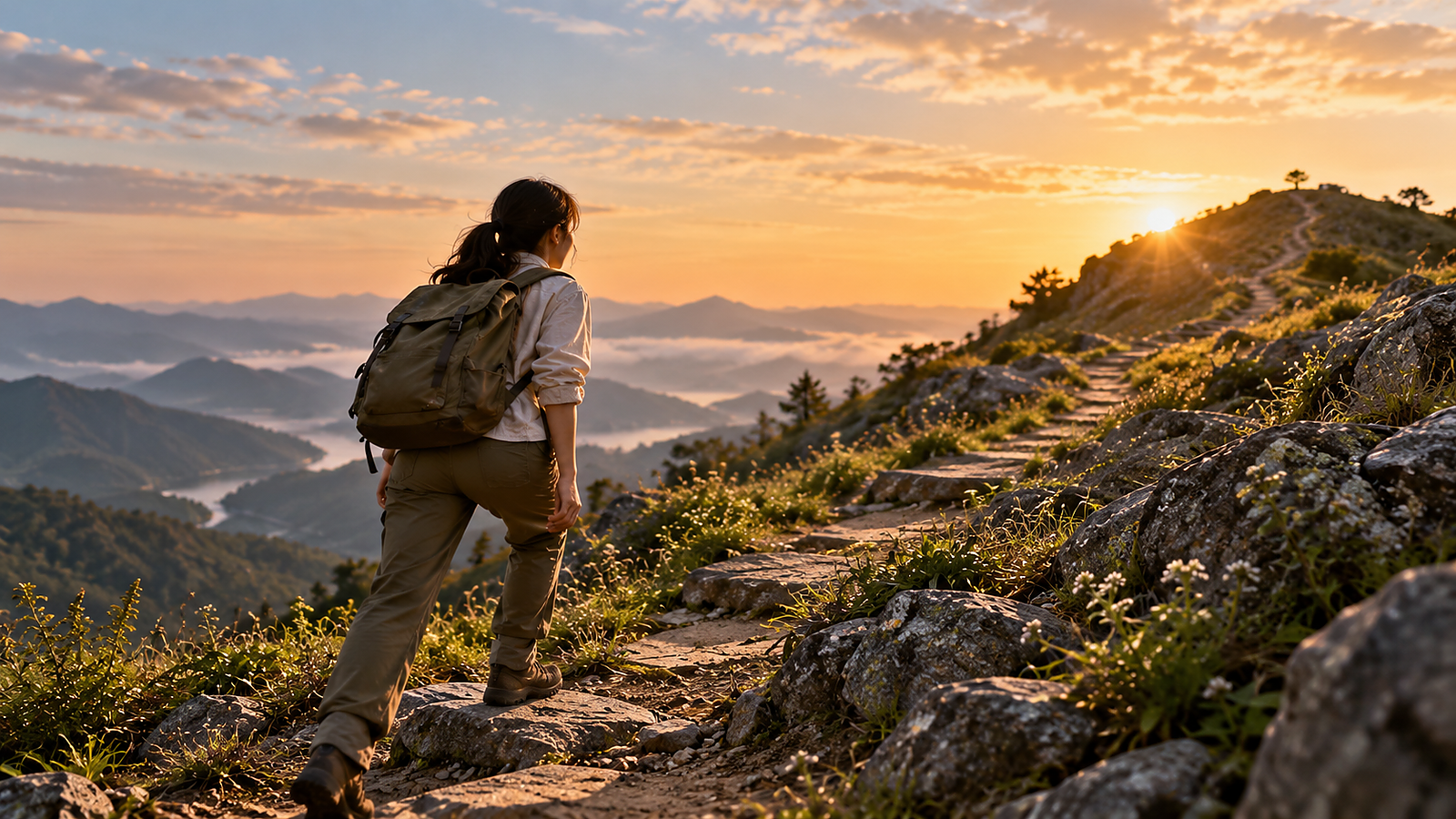 A long winding trail crossing a wide valley, representing steady progress that is hard to notice day by day